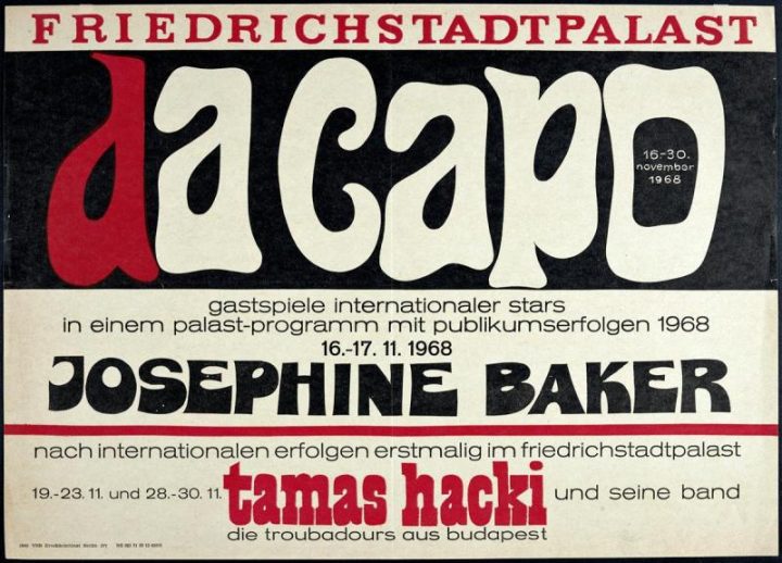 Werbeplakat f&uuml;r Josephine Bakers Gastspiel im Ost-Berliner Friedrichstadtpalast 1968